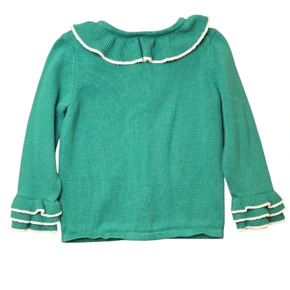 Janie & Jack Girl's Ruffle Trim Cardigan Countryside Green Preppy Old Money Sz 3